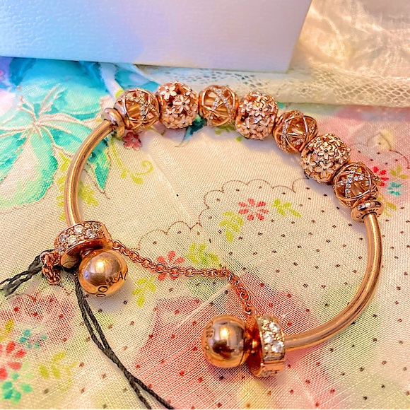 *AUTHENTIC PANDORA* 18krose gold over 925ss SIZE 3 Cuff bangle bracelet w/EXTRAS - Picture 15 of 15